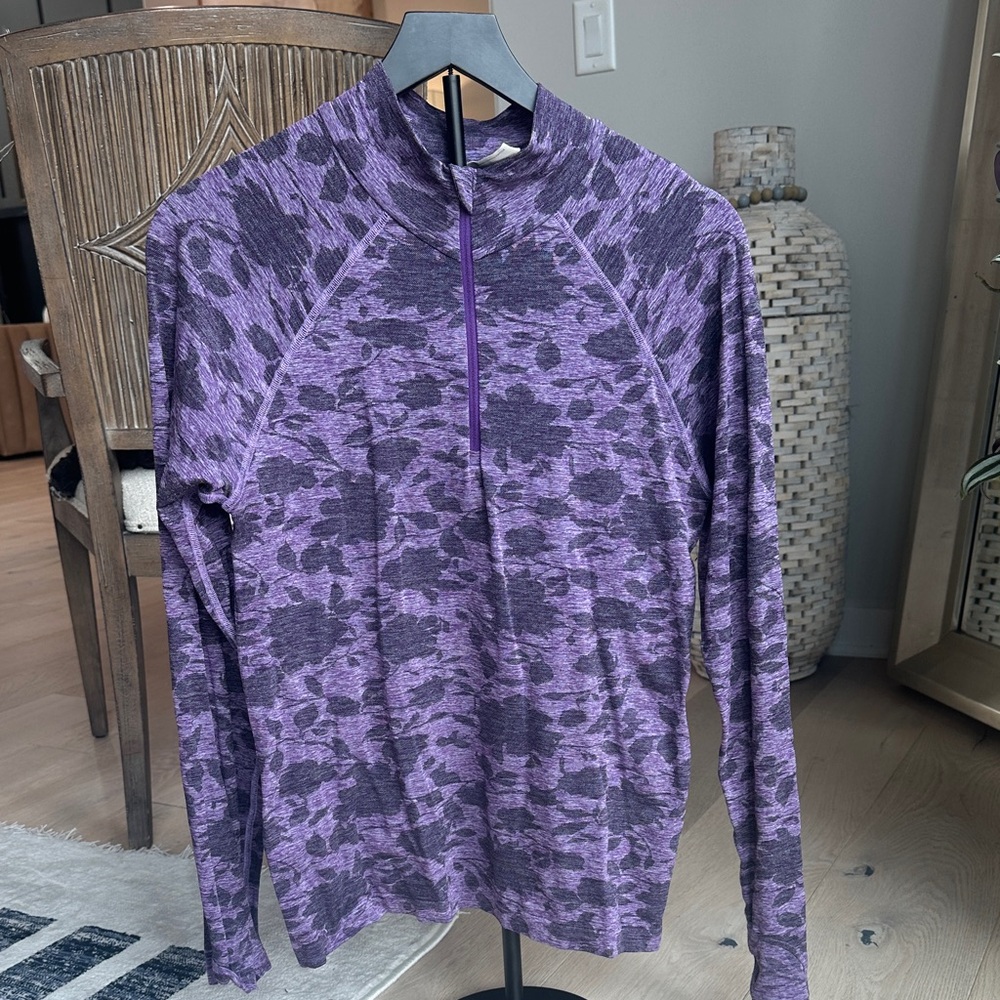 Athleta Purple Camouflage Knit Half-Zip Pullover
